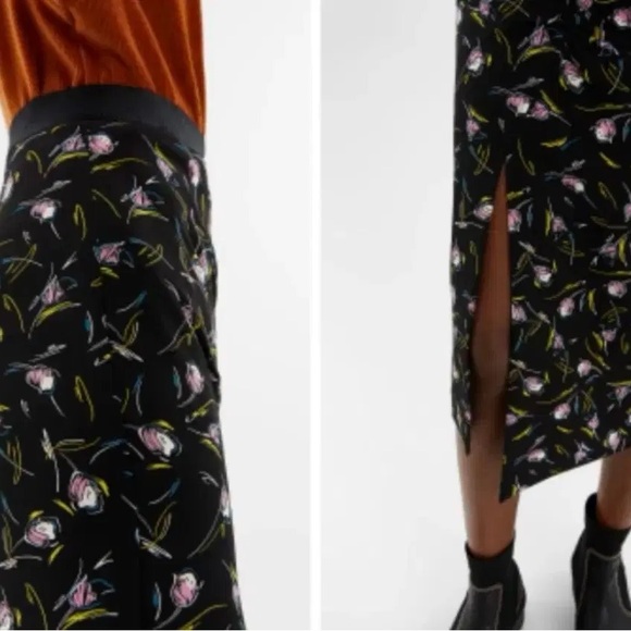 BIMBA Y LOLA Tulip Asymmetrical Black and Floral Midi Skirt Size 4 EU36 - Picture 4 of 15